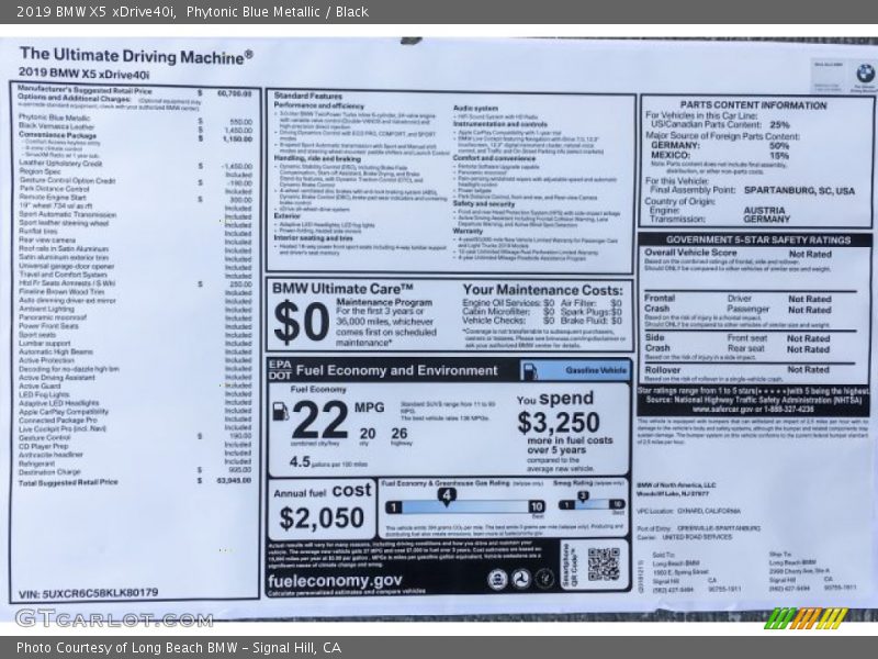 Phytonic Blue Metallic / Black 2019 BMW X5 xDrive40i