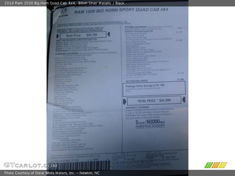 Billett Silver Metallic / Black 2019 Ram 1500 Big Horn Quad Cab 4x4