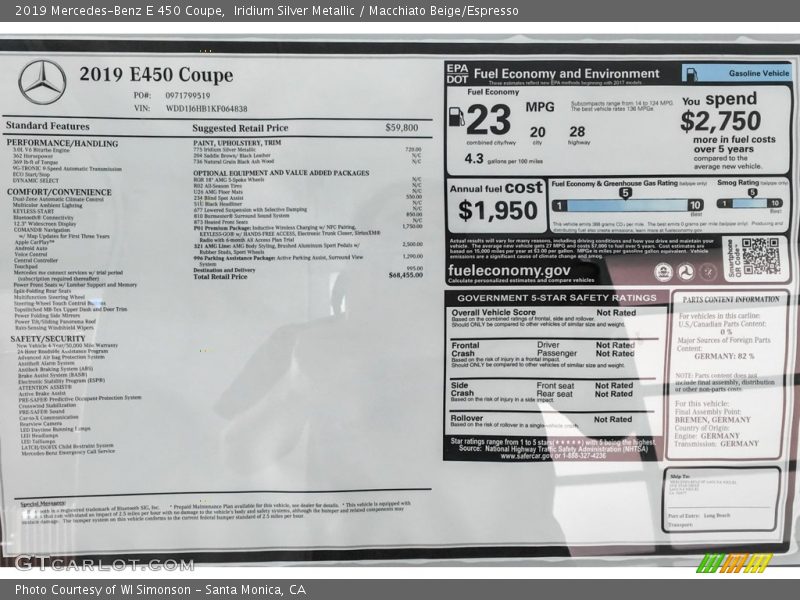 Iridium Silver Metallic / Macchiato Beige/Espresso 2019 Mercedes-Benz E 450 Coupe