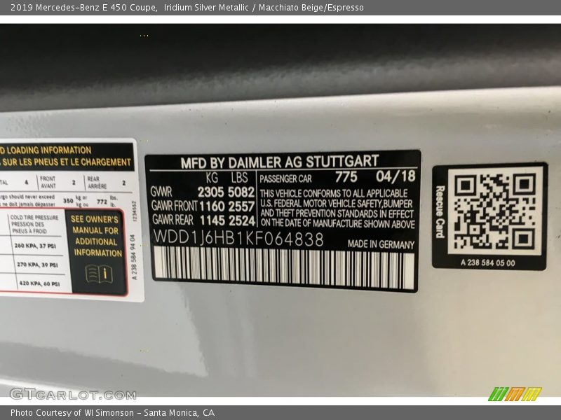 Iridium Silver Metallic / Macchiato Beige/Espresso 2019 Mercedes-Benz E 450 Coupe