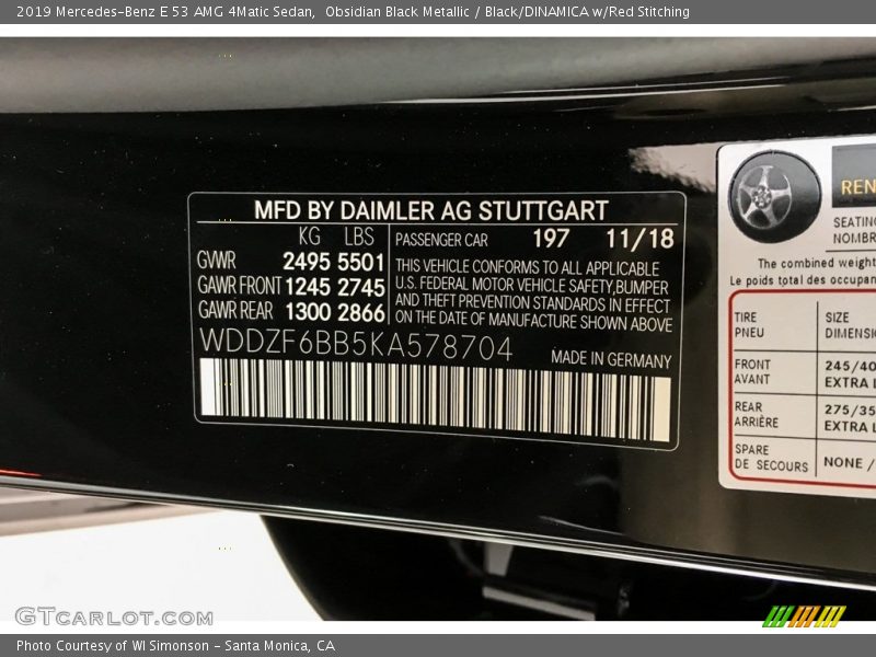 Obsidian Black Metallic / Black/DINAMICA w/Red Stitching 2019 Mercedes-Benz E 53 AMG 4Matic Sedan