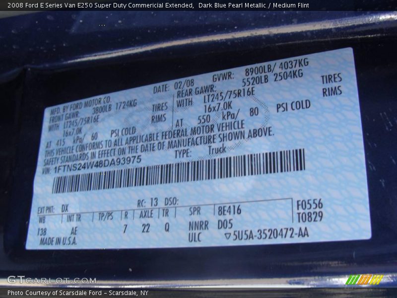 Dark Blue Pearl Metallic / Medium Flint 2008 Ford E Series Van E250 Super Duty Commericial Extended