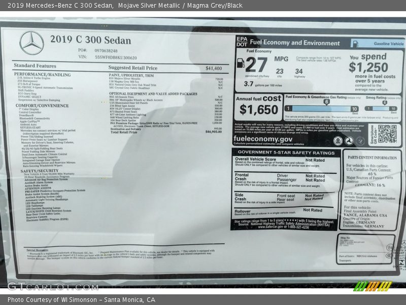 Mojave Silver Metallic / Magma Grey/Black 2019 Mercedes-Benz C 300 Sedan
