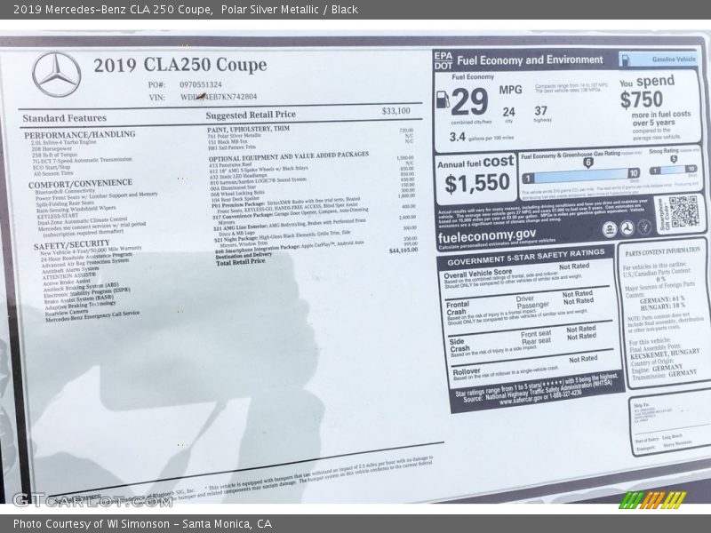 Polar Silver Metallic / Black 2019 Mercedes-Benz CLA 250 Coupe