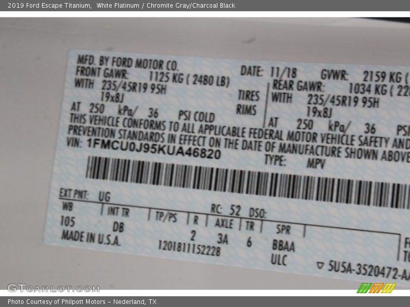 White Platinum / Chromite Gray/Charcoal Black 2019 Ford Escape Titanium