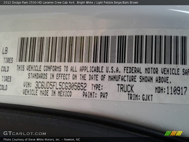 Bright White / Light Pebble Beige/Bark Brown 2012 Dodge Ram 2500 HD Laramie Crew Cab 4x4