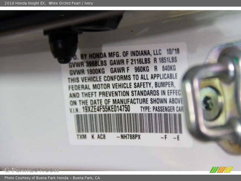 White Orchid Pearl / Ivory 2019 Honda Insight EX