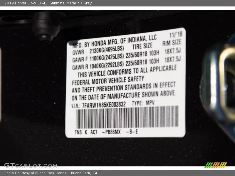 Gunmetal Metallic / Gray 2019 Honda CR-V EX-L