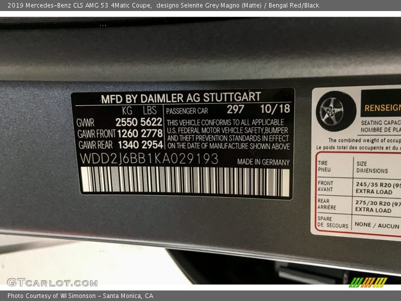 2019 CLS AMG 53 4Matic Coupe designo Selenite Grey Magno (Matte) Color Code 297