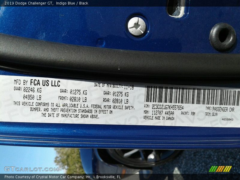 Indigo Blue / Black 2019 Dodge Challenger GT
