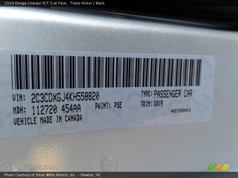 2019 Charger R/T Scat Pack Triple Nickel Color Code PSE