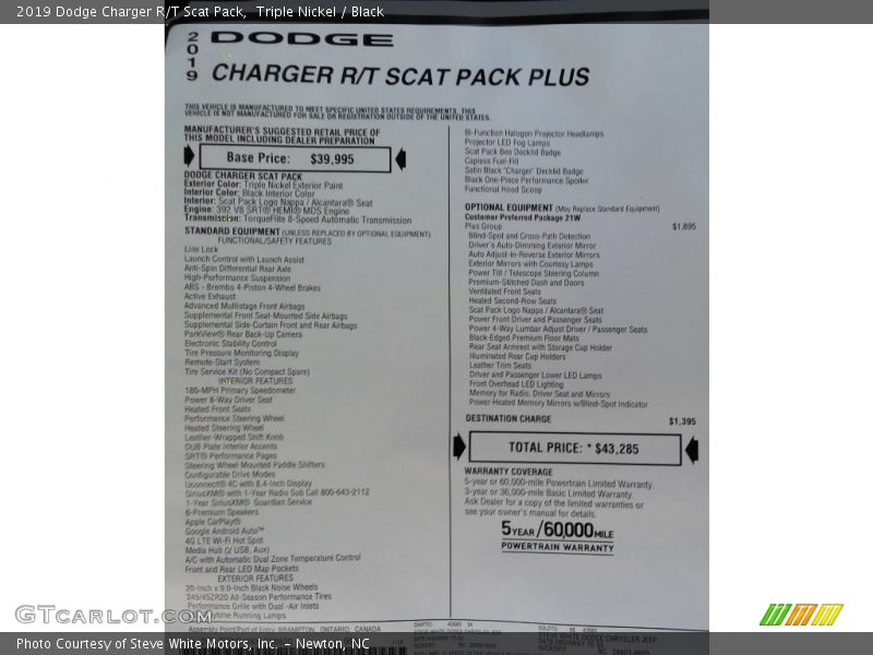  2019 Charger R/T Scat Pack Window Sticker