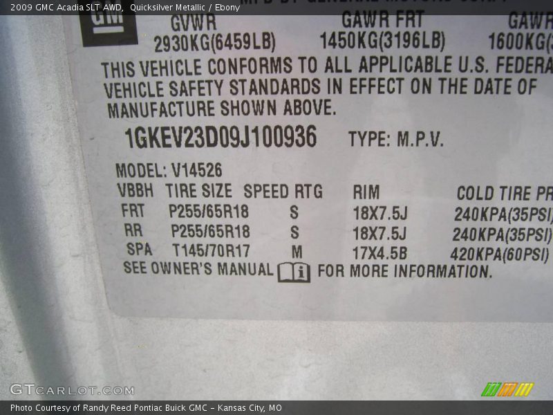 Quicksilver Metallic / Ebony 2009 GMC Acadia SLT AWD