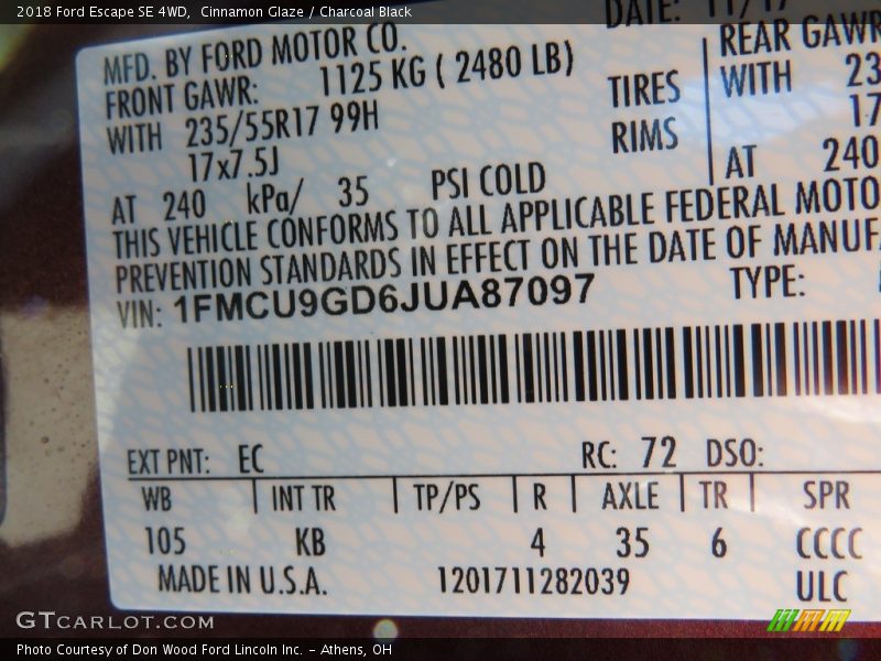 Cinnamon Glaze / Charcoal Black 2018 Ford Escape SE 4WD