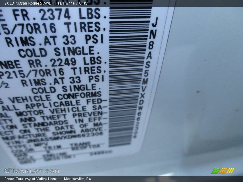 Pearl White / Gray 2013 Nissan Rogue S AWD