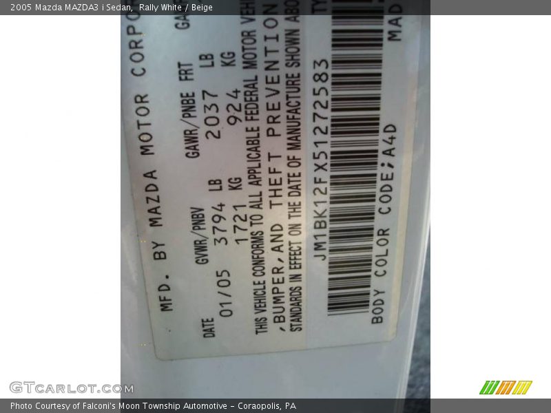 Rally White / Beige 2005 Mazda MAZDA3 i Sedan
