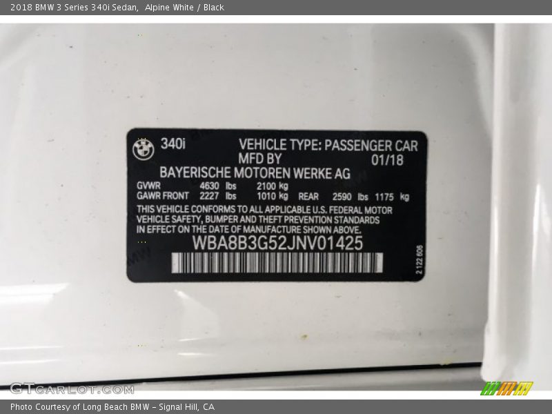 Alpine White / Black 2018 BMW 3 Series 340i Sedan