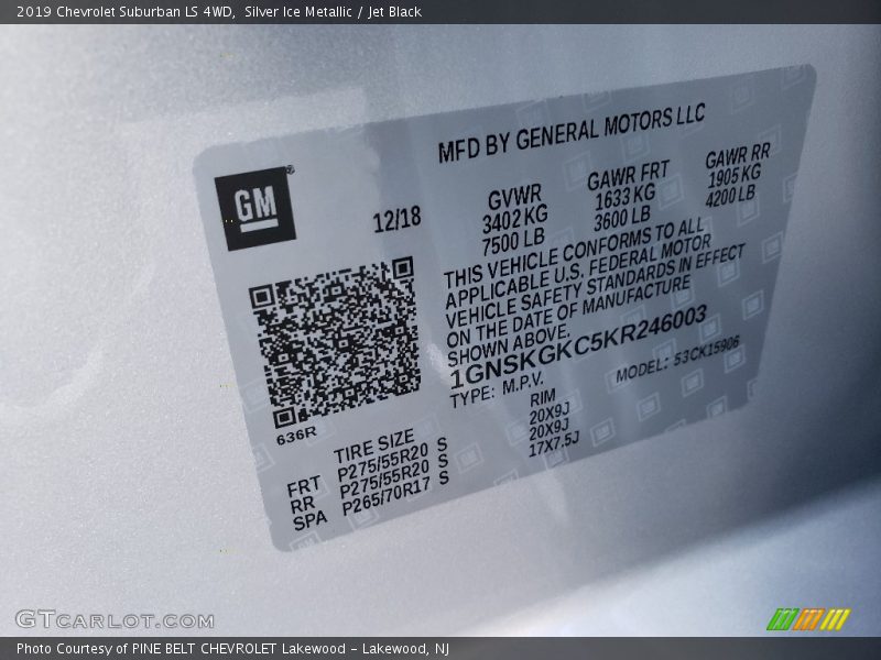 Silver Ice Metallic / Jet Black 2019 Chevrolet Suburban LS 4WD