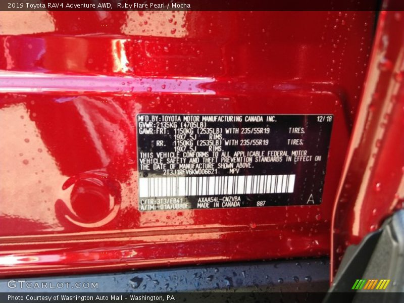 2019 RAV4 Adventure AWD Ruby Flare Pearl Color Code 3T3