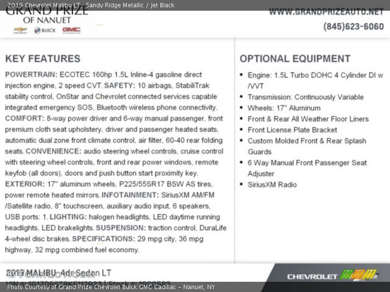 Sandy Ridge Metallic / Jet Black 2019 Chevrolet Malibu LT