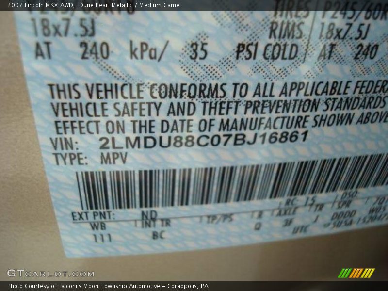 2007 MKX AWD Dune Pearl Metallic Color Code ND