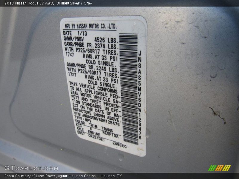 Brilliant Silver / Gray 2013 Nissan Rogue SV AWD