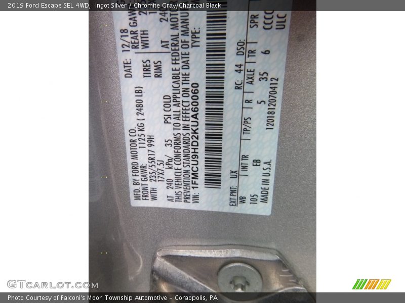 Ingot Silver / Chromite Gray/Charcoal Black 2019 Ford Escape SEL 4WD