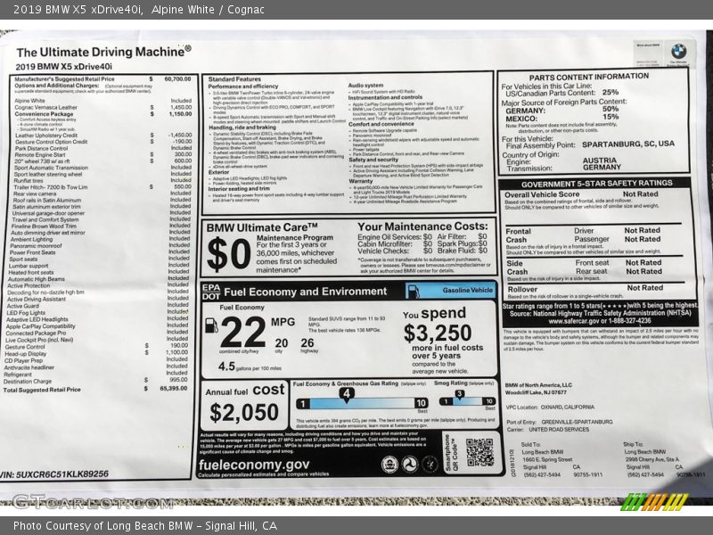 Alpine White / Cognac 2019 BMW X5 xDrive40i