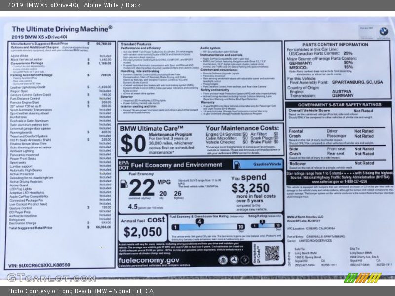 Alpine White / Black 2019 BMW X5 xDrive40i