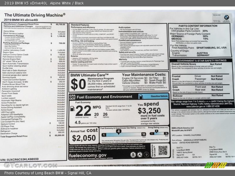 Alpine White / Black 2019 BMW X5 xDrive40i