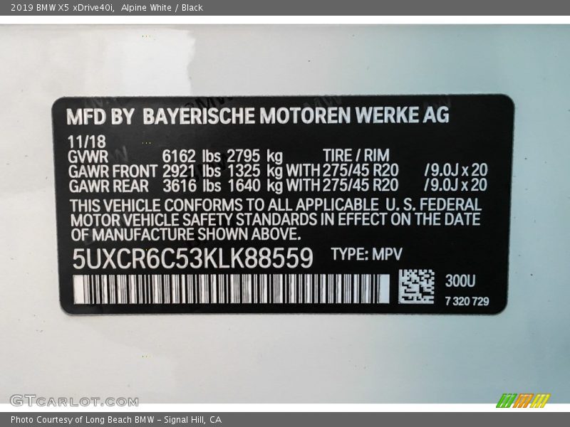 Alpine White / Black 2019 BMW X5 xDrive40i