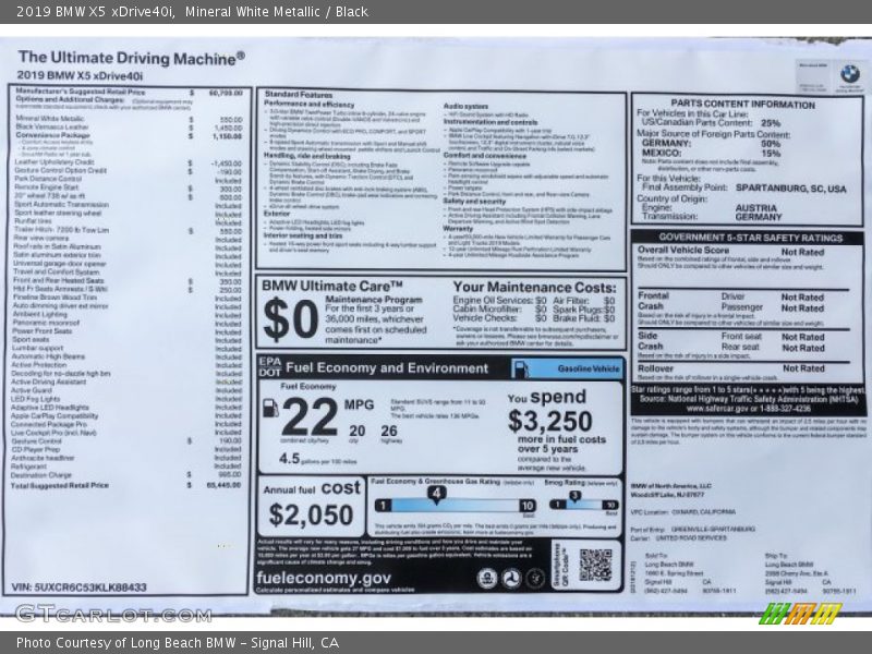 Mineral White Metallic / Black 2019 BMW X5 xDrive40i