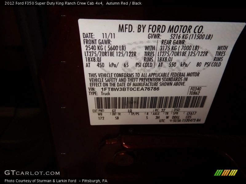 Autumn Red / Black 2012 Ford F350 Super Duty King Ranch Crew Cab 4x4