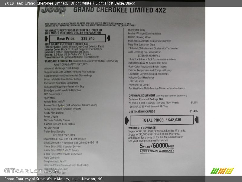 Bright White / Light Frost Beige/Black 2019 Jeep Grand Cherokee Limited