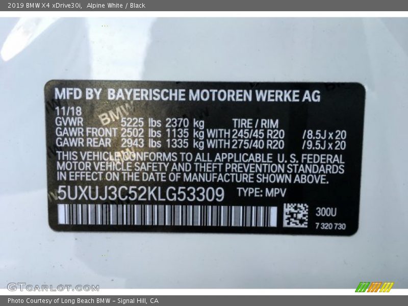 Alpine White / Black 2019 BMW X4 xDrive30i