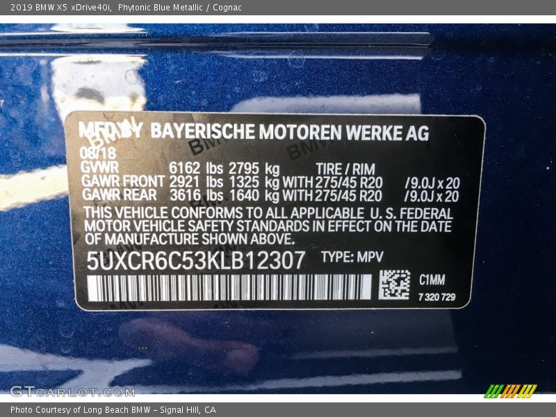 2019 X5 xDrive40i Phytonic Blue Metallic Color Code C1M