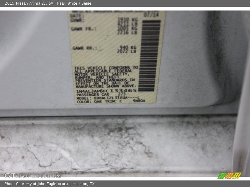 Pearl White / Beige 2015 Nissan Altima 2.5 SV