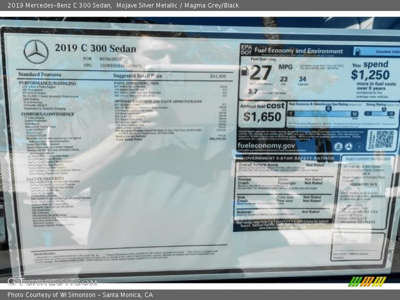 Mojave Silver Metallic / Magma Grey/Black 2019 Mercedes-Benz C 300 Sedan