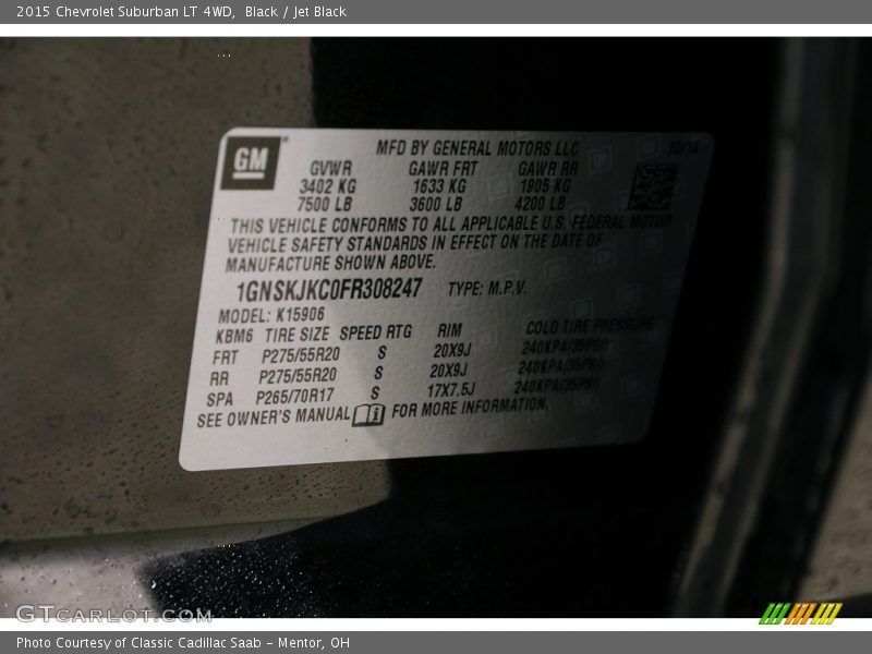 Black / Jet Black 2015 Chevrolet Suburban LT 4WD