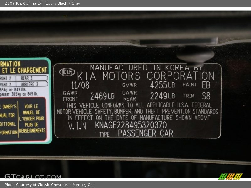 Ebony Black / Gray 2009 Kia Optima LX