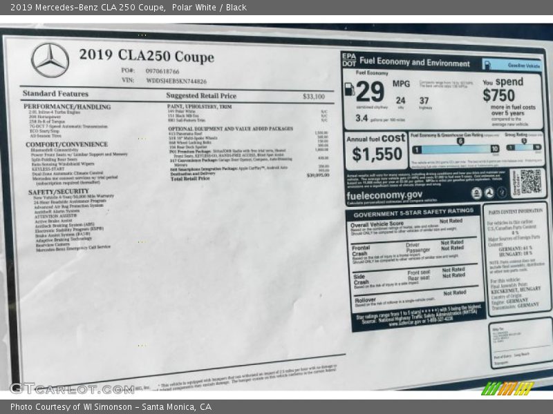 Polar White / Black 2019 Mercedes-Benz CLA 250 Coupe