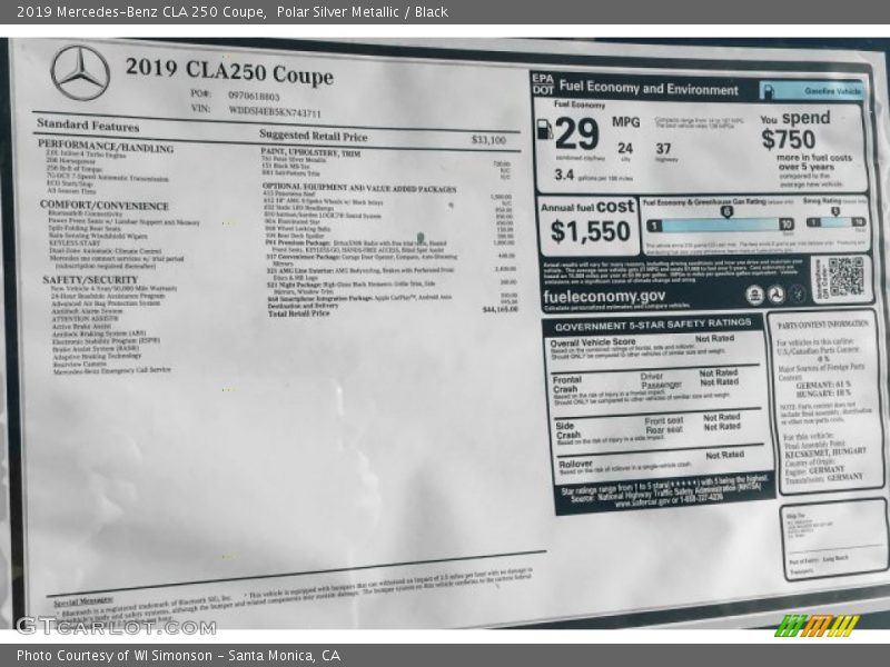 Polar Silver Metallic / Black 2019 Mercedes-Benz CLA 250 Coupe