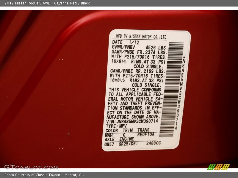 Cayenne Red / Black 2012 Nissan Rogue S AWD