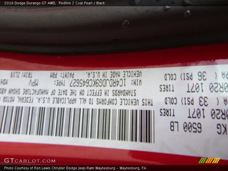 Redline 2 Coat Pearl / Black 2019 Dodge Durango GT AWD