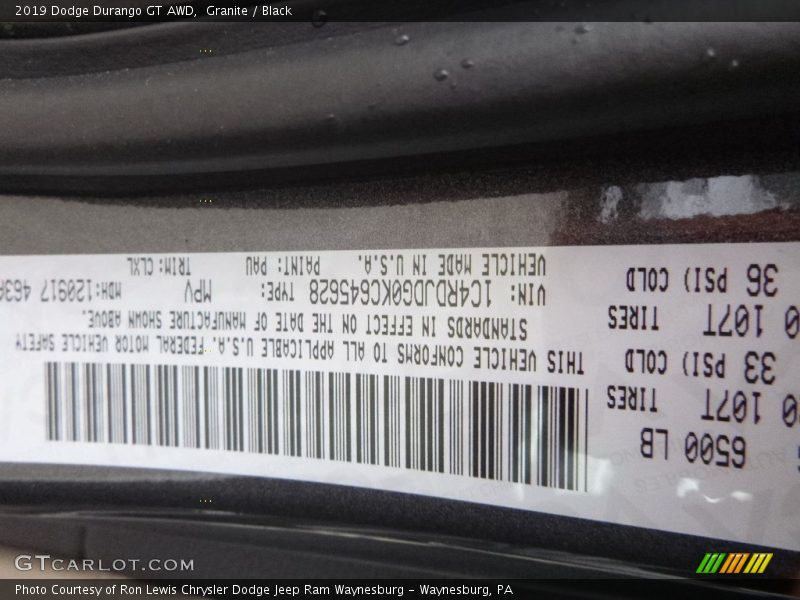 Granite / Black 2019 Dodge Durango GT AWD