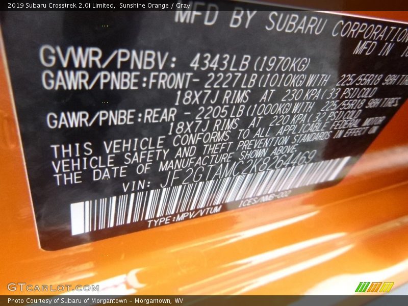 Sunshine Orange / Gray 2019 Subaru Crosstrek 2.0i Limited