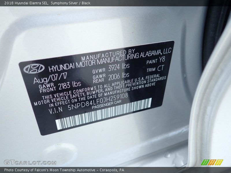 Symphony Silver / Black 2018 Hyundai Elantra SEL