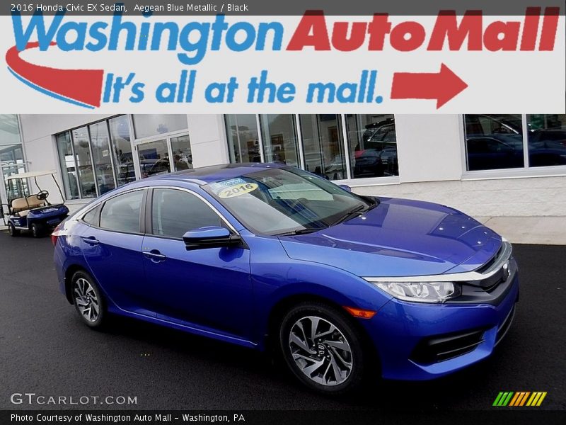 Aegean Blue Metallic / Black 2016 Honda Civic EX Sedan