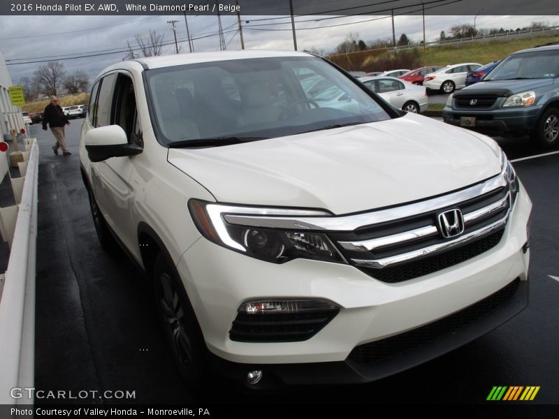 White Diamond Pearl / Beige 2016 Honda Pilot EX AWD