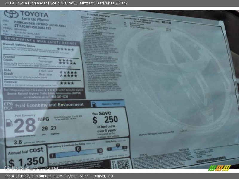 Blizzard Pearl White / Black 2019 Toyota Highlander Hybrid XLE AWD